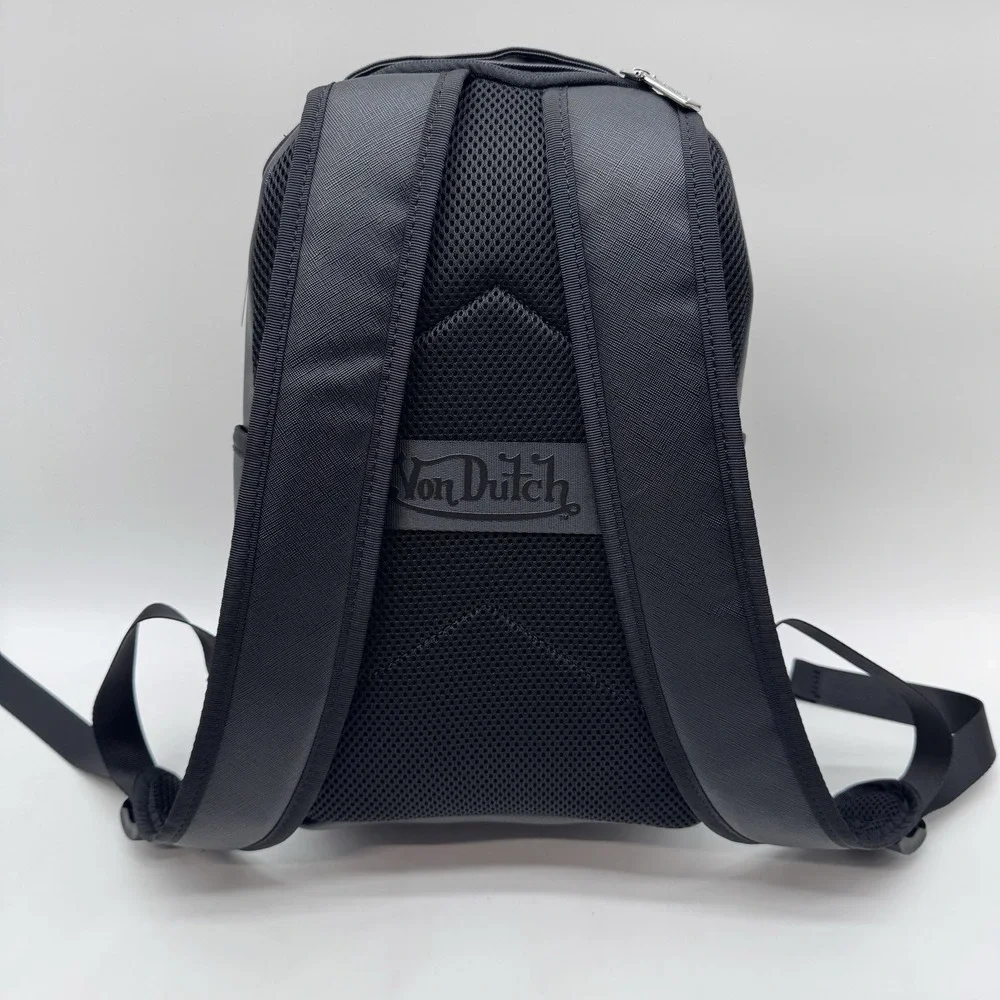 Von Dutch Sticker Logo Backpack Black Faux Leather Y2K VDKBP-028 NWT